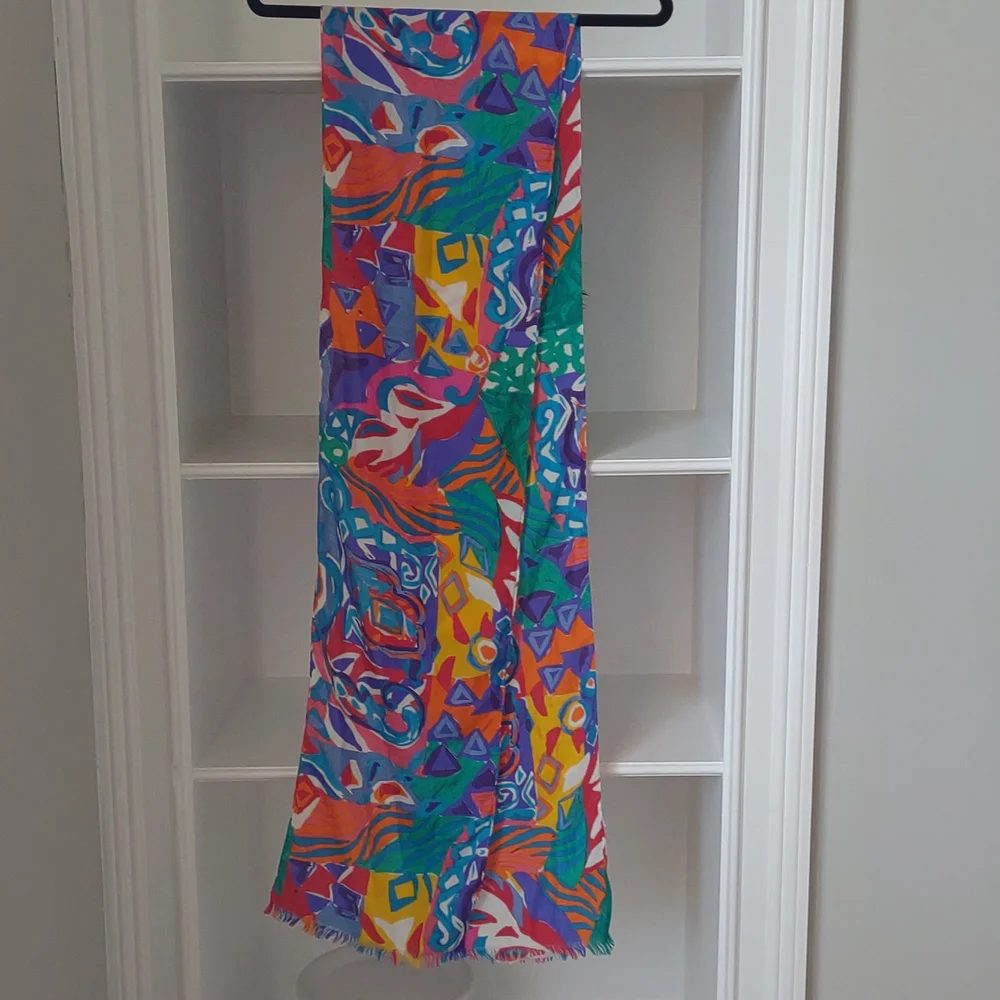 Silk Scarf Abstract Multicolor Long Express Colorful